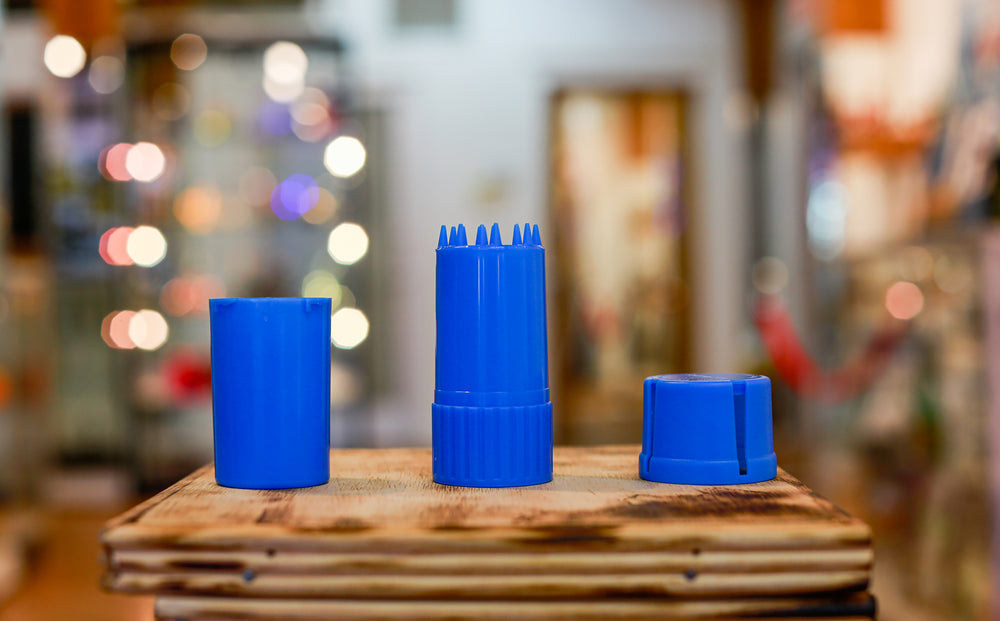 Blue Med-Tainer smell proof plastic grinder